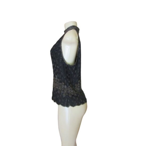 Cristall Collection Black Beaded Sleeveless Silk Blouse Size L - Picture 4 of 6